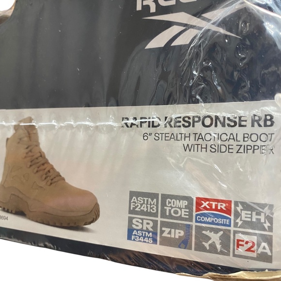 REEBOK DESERT TAN 6" STEALTH BOOT SIDE ZIP COMP TOE BOOTS RB8694 SIZE 8 NEW - Picture 4 of 8